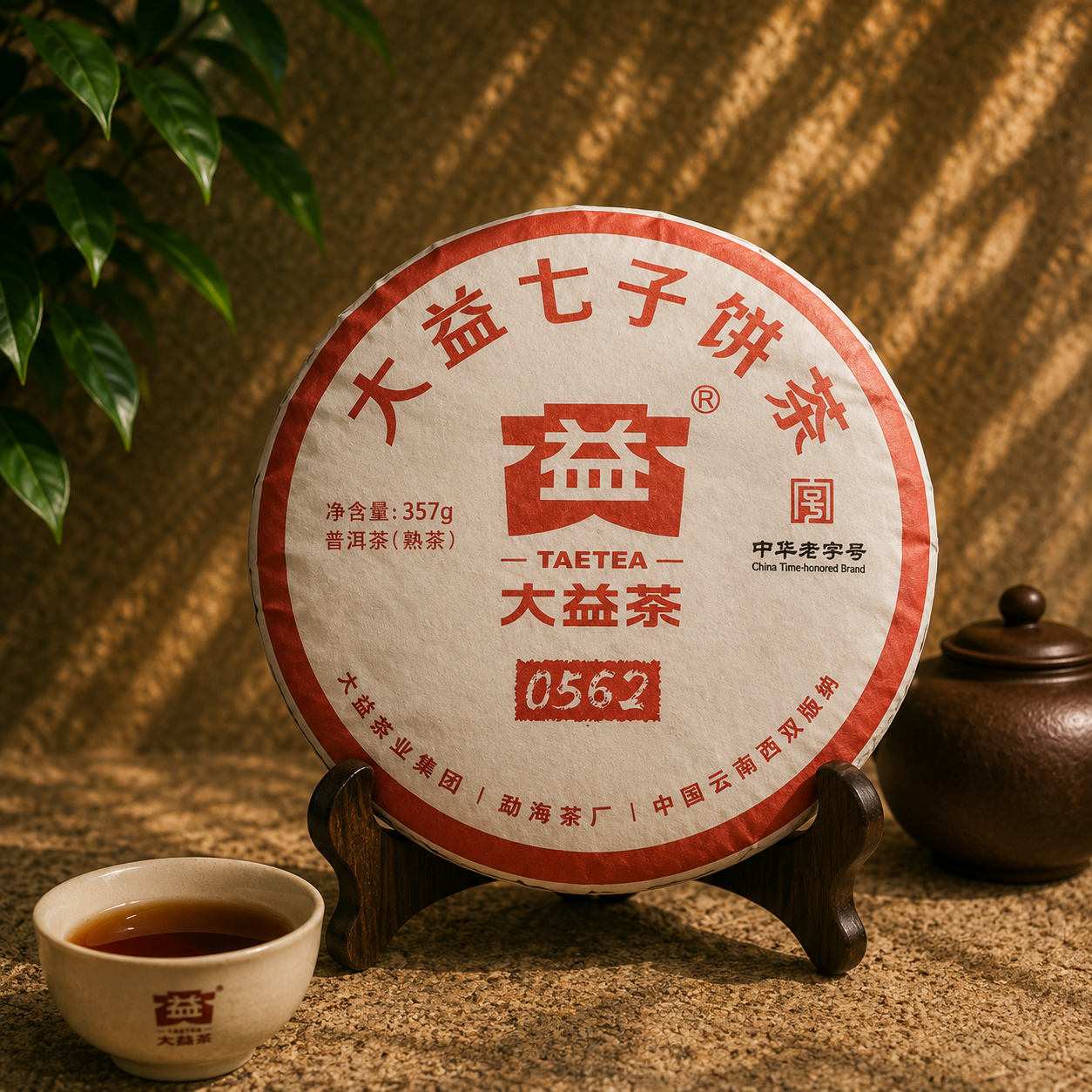 Dayi 0562 Shu Pu-erh tea cake 2018 by Menghai Tea Factory, 357g
