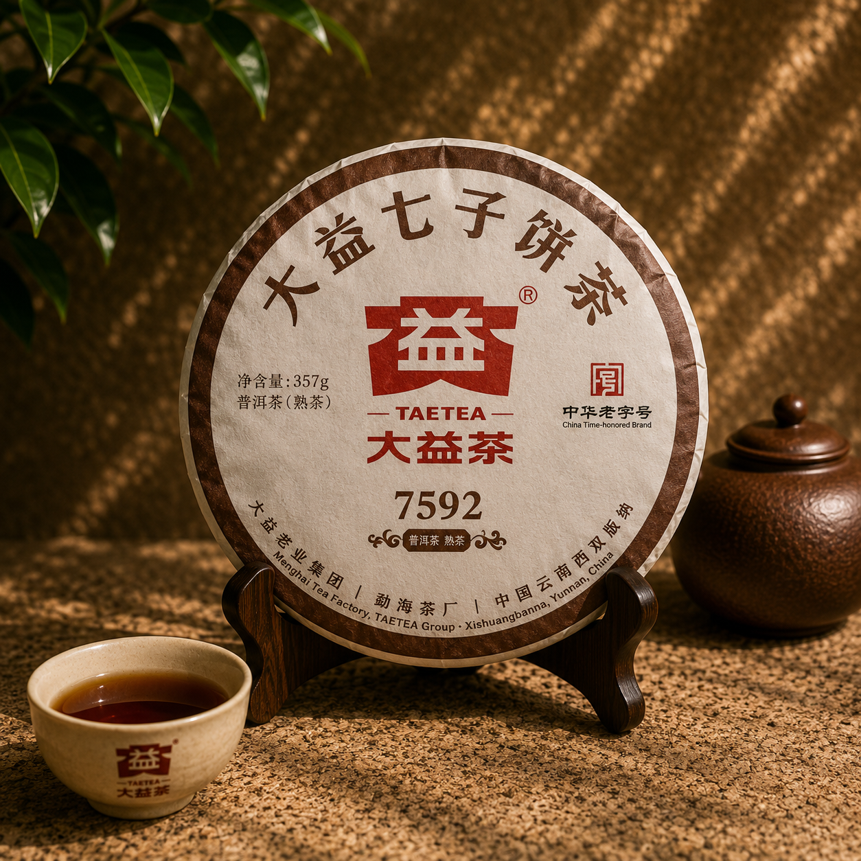 Dayi 7592 Shu Pu-erh tea cake 2020 by Menghai Tea Factory, 357g