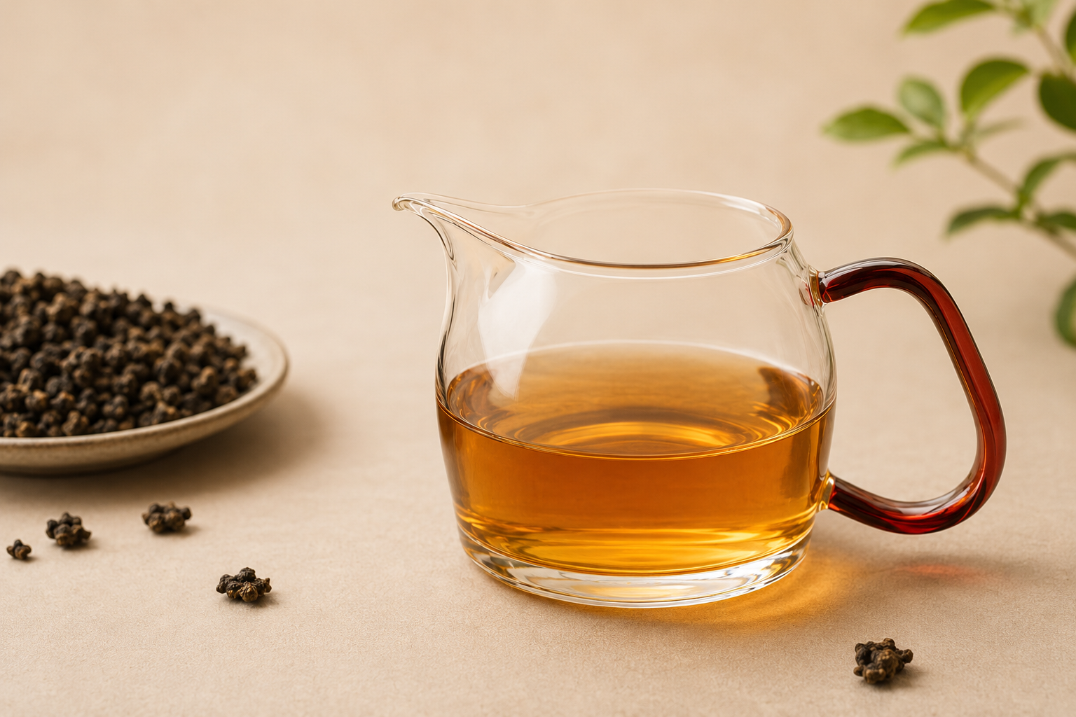 GABA Tea King oolong brewed liquor, deep amber-gold in a glass cup