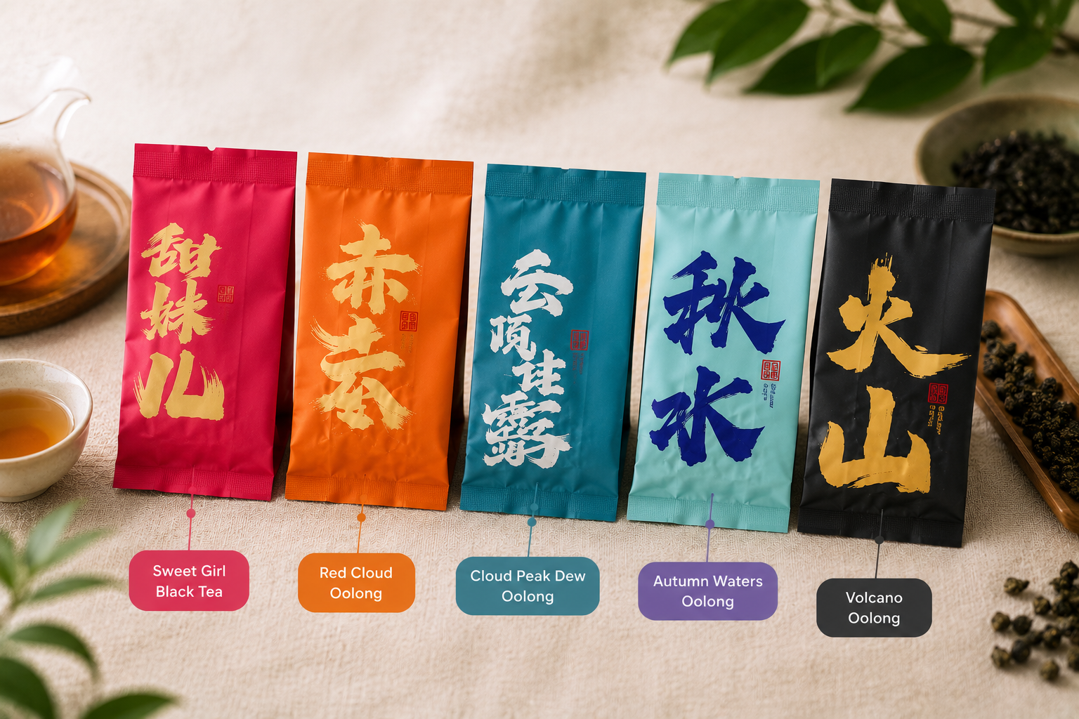 High Mountain Tea Discovery Set by TeaCha, five Yunnan Qing Xin teas for beginners