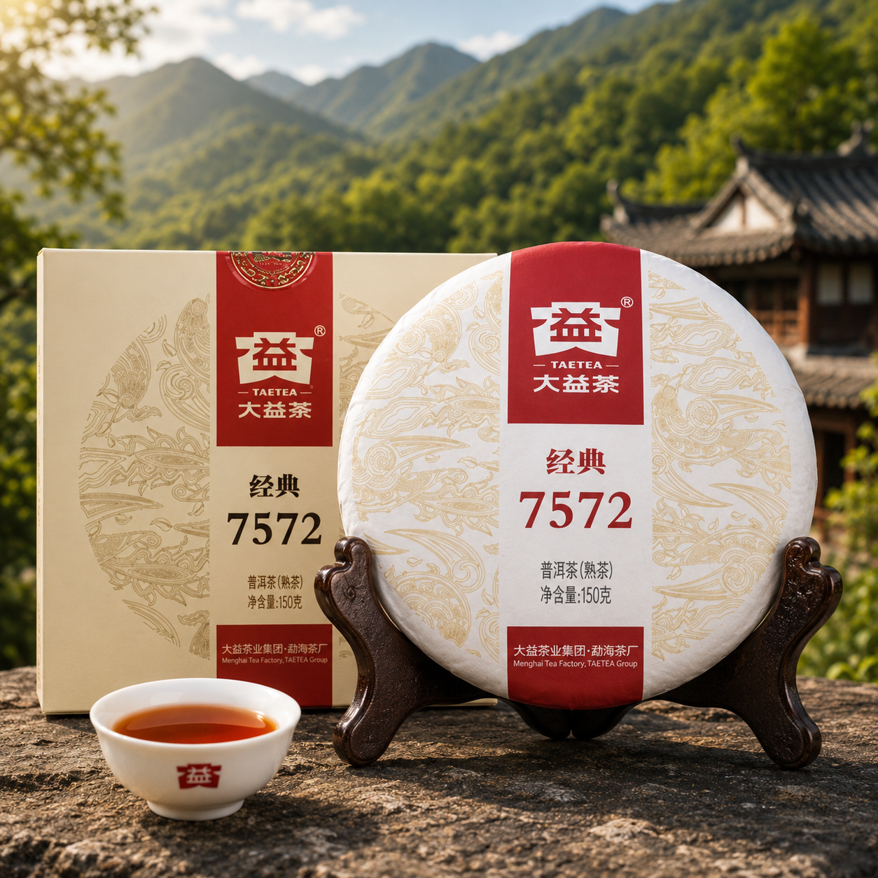 Jing Dian 7572 Shu Pu-erh tea cake 2025 by Dayi Menghai Tea Factory, 150g