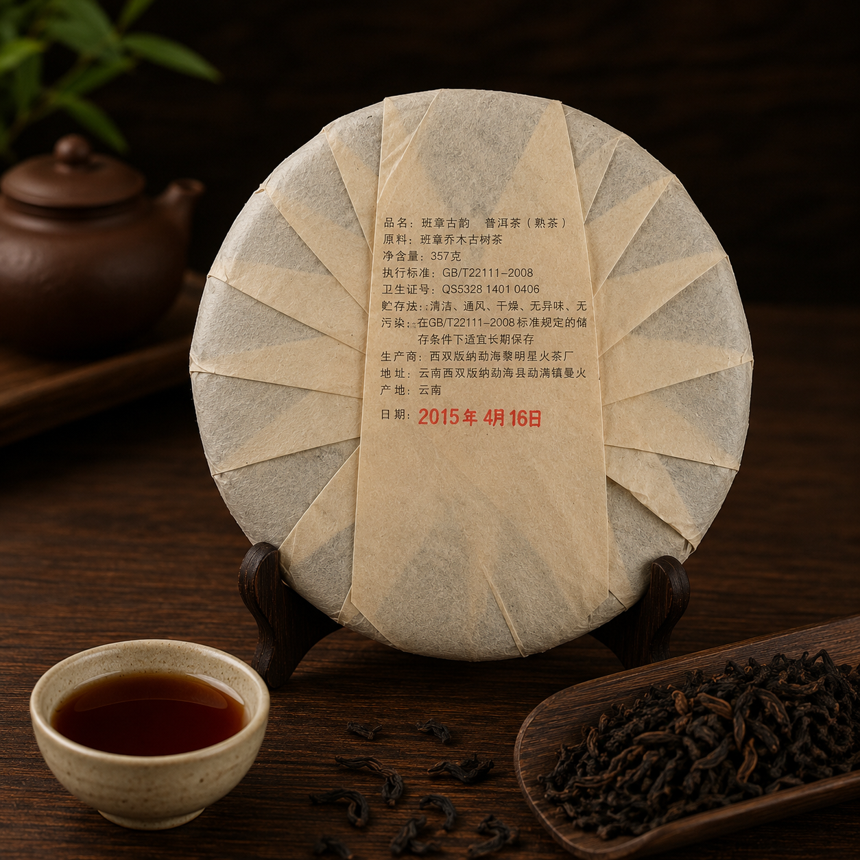  Limingxing Banzhang Gu Yun 2015 back wrapper, pressed 16 April 2015, Menghai
