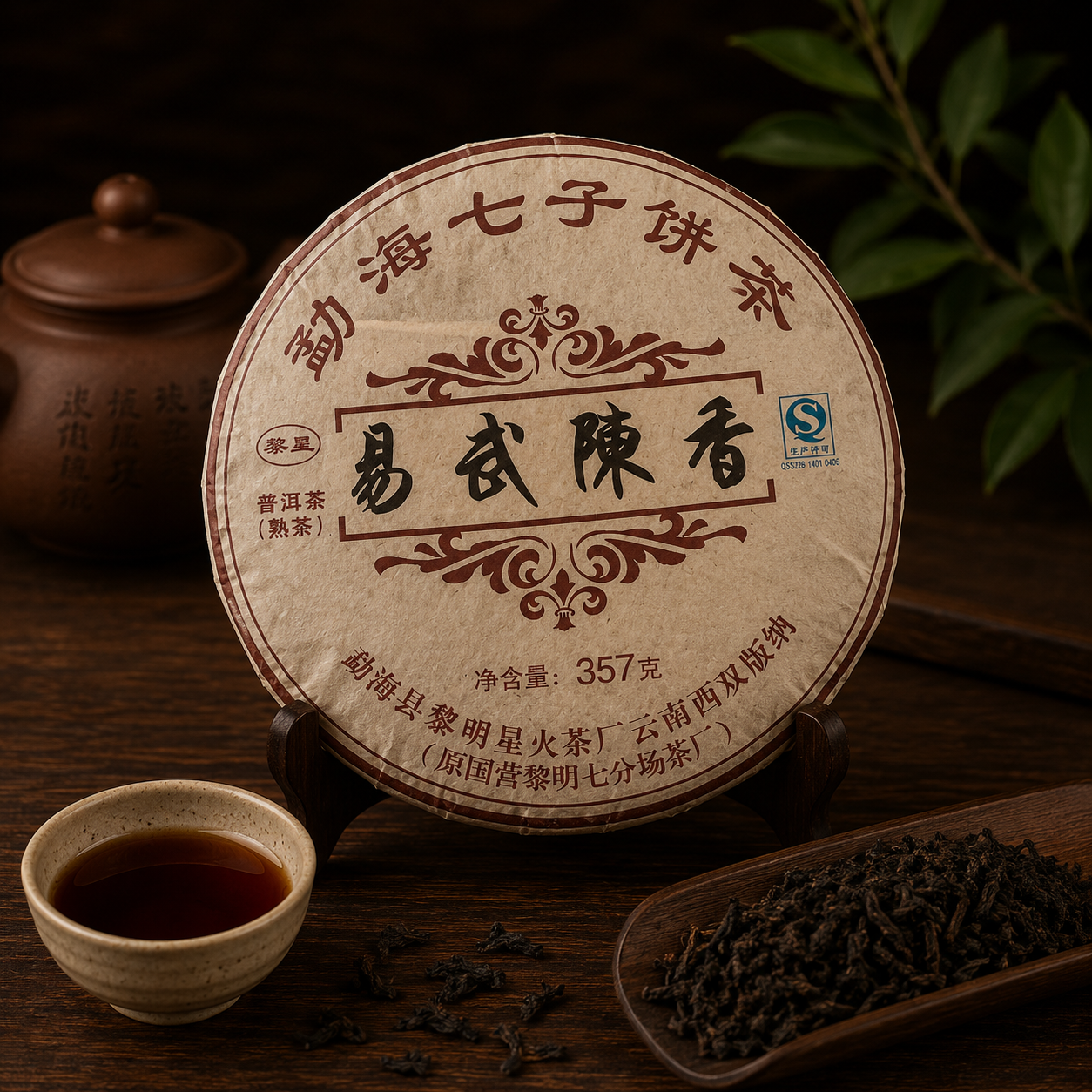 Limingxing Yiwu Chen Xiang Shu Pu-erh cake 2012 front wrapper, Menghai Qi Zi Bing, 357g