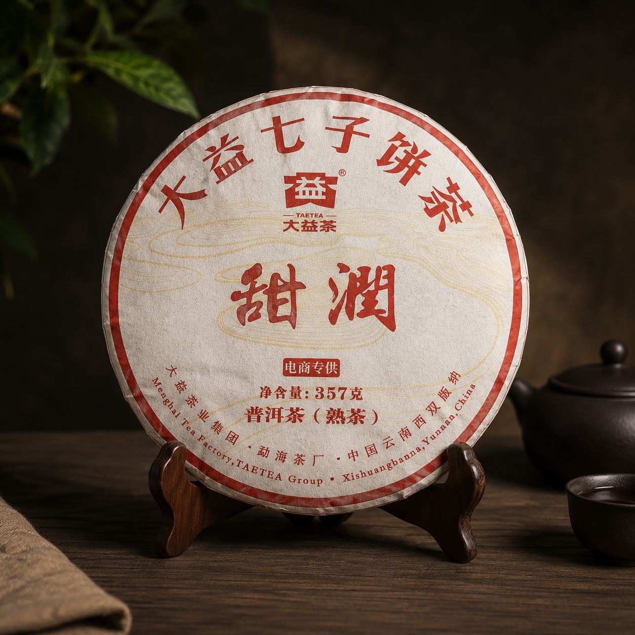 Tian Run Sweet Moisture Shu Pu-erh tea cake 2016 by Dayi Menghai Tea Factory, 357g